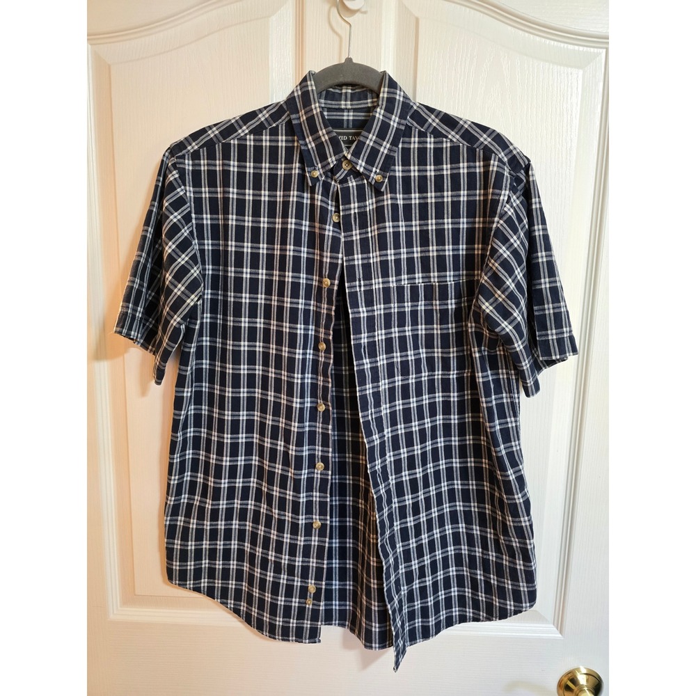 David Taylor‎ Mens Small Navy Blue White Plaid Short Sleeve Button Shirt /0543